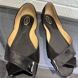 Tod's Black Lacquered Suede Sleek Flats